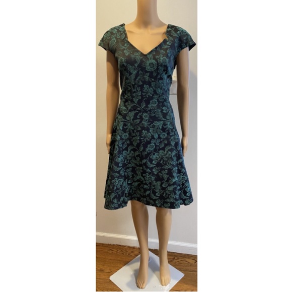 NWT ZAC POSEN Black/ Teal Jacquard Flower Print Formal Dress SZ 10 - Picture 2 of 6